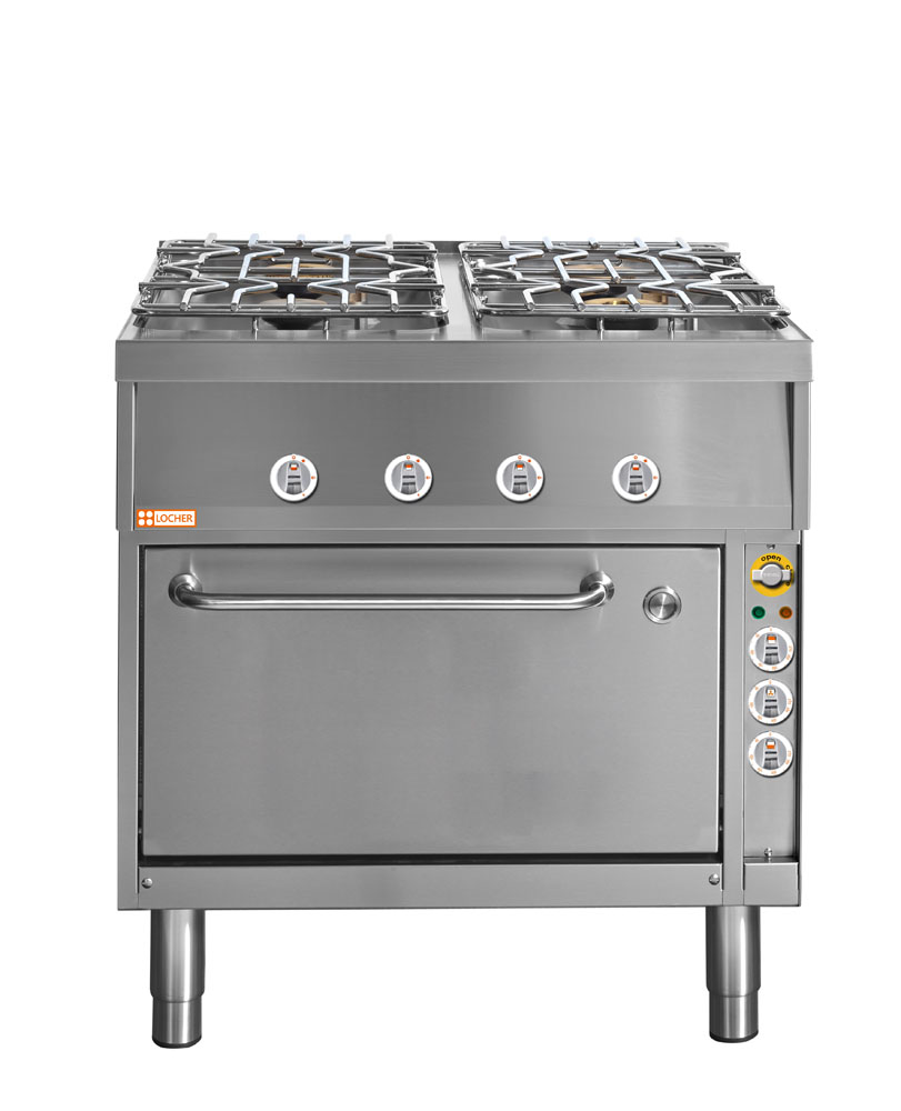 LOCHER 227007 Gasherd, 4 Kochstellen - und Elektro-Brat- und Backofen GN 1/1+ mit Umluft