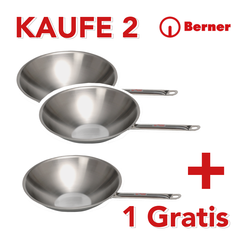 Rabatt Aktion-Berner Wok-Pfanne flacher Boden WPRF1 für Induktionsherde 39cm-2+1