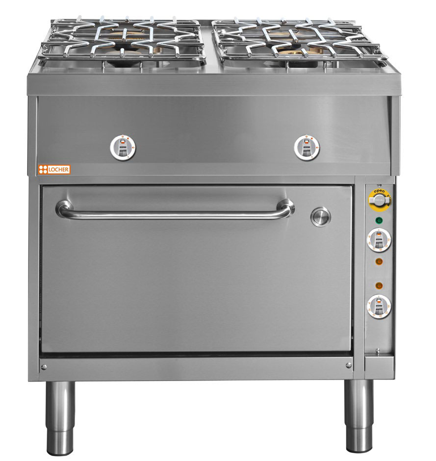 LOCHER 291002 ﻿Gasherd, 4 Kochstellen - und Elektro-Bratofen GN 2/1