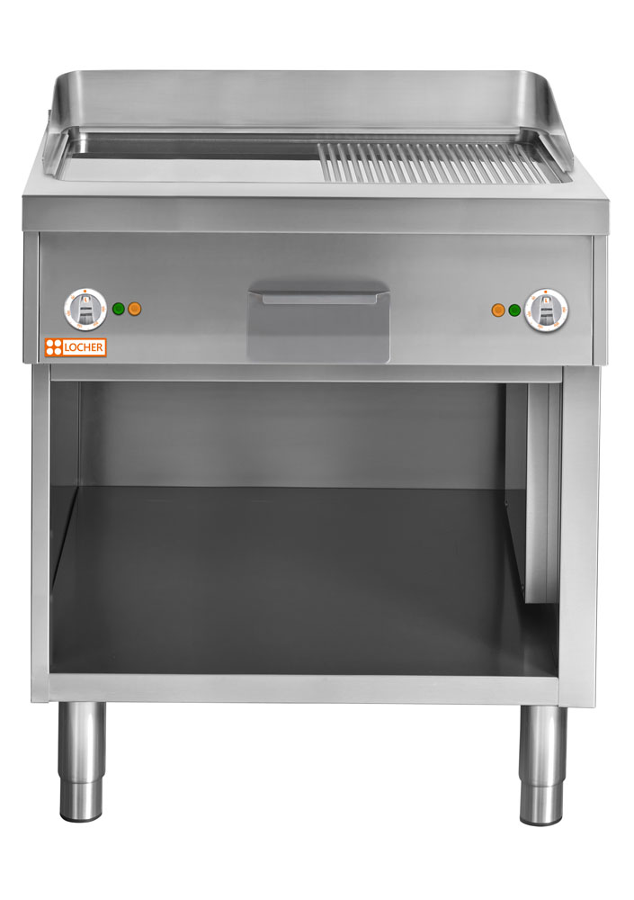 LOCHER 228421 Elektro-Bratplatte 800 - Bratfläche ﻿hartverchromt, 1/2 gerillt