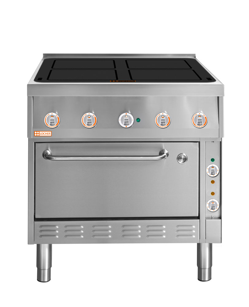 LOCHER 228208 ﻿Induktionsherd, 4 Kochstellen á 5 kW - mit Bratofen GN 2/1 mit Ober-/Unterhitz