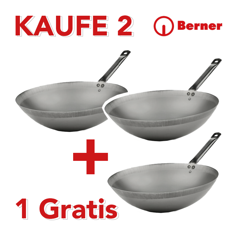 Rabatt Aktion-Berner Stahl Wokpfanne WPS1 36 cm mit Stahlgriff Made in Germany-2+1