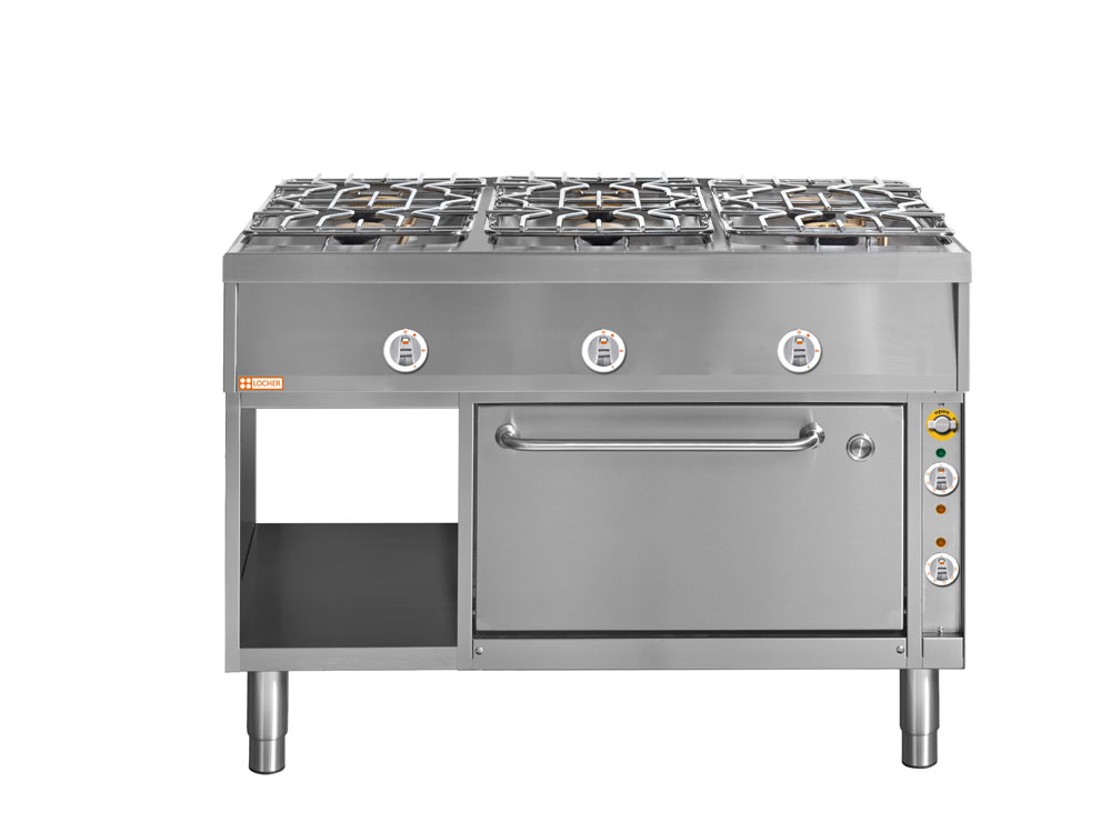 LOCHER 290004 Gasherd, 6 Kochstellen - und Elektro-Bratofen GN 2/1