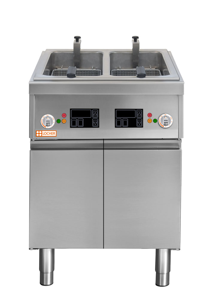 LOCHER 227516 Elektro-Fritteuse, 2 Becken mit  - Korbhebeautomatik 2 x 16 Liter