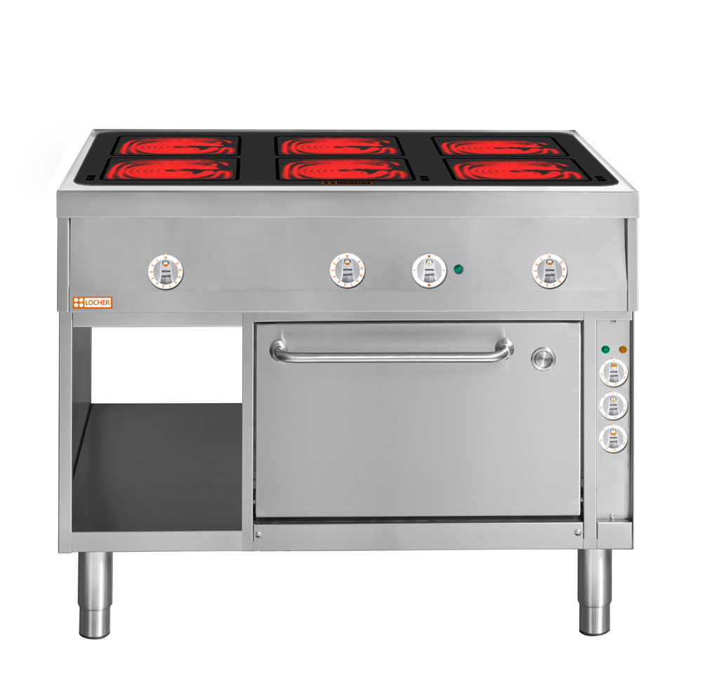 LOCHER 290311 ﻿Elektroherd, 6 Kochstellen á 4 kW,  - Strahlheizkörper mit elektronischer Topf