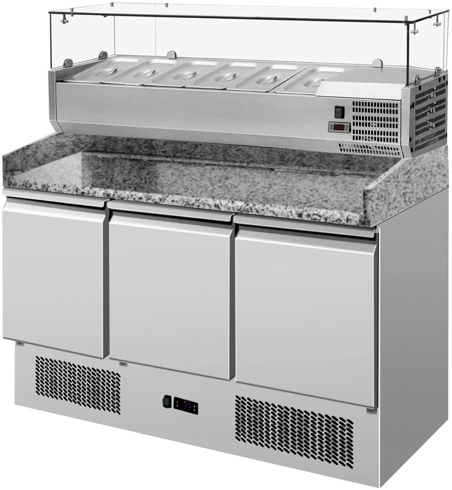 PROFIKOCHER 522853  Pizzakühltisch „Compact“ mit Kühl-Aufs. 6 x GN 1/4
