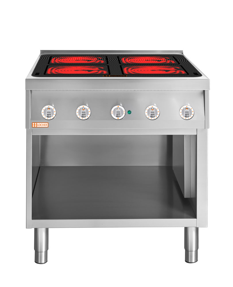LOCHER 228303 ﻿Elektroherd, 4 Kochstellen á 4 kW,  - Strahlheizkörper mit elektronischer Topf