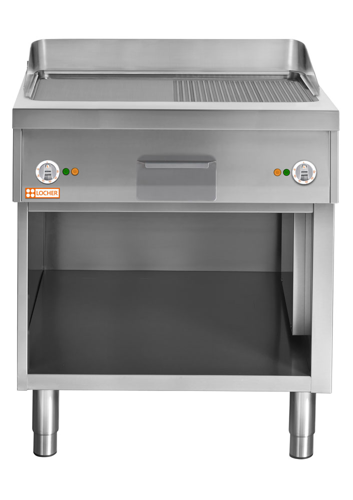 LOCHER 227451 Elektro-Bratplatte 800 - Bratfläche Stahl, 1/2 gerillt