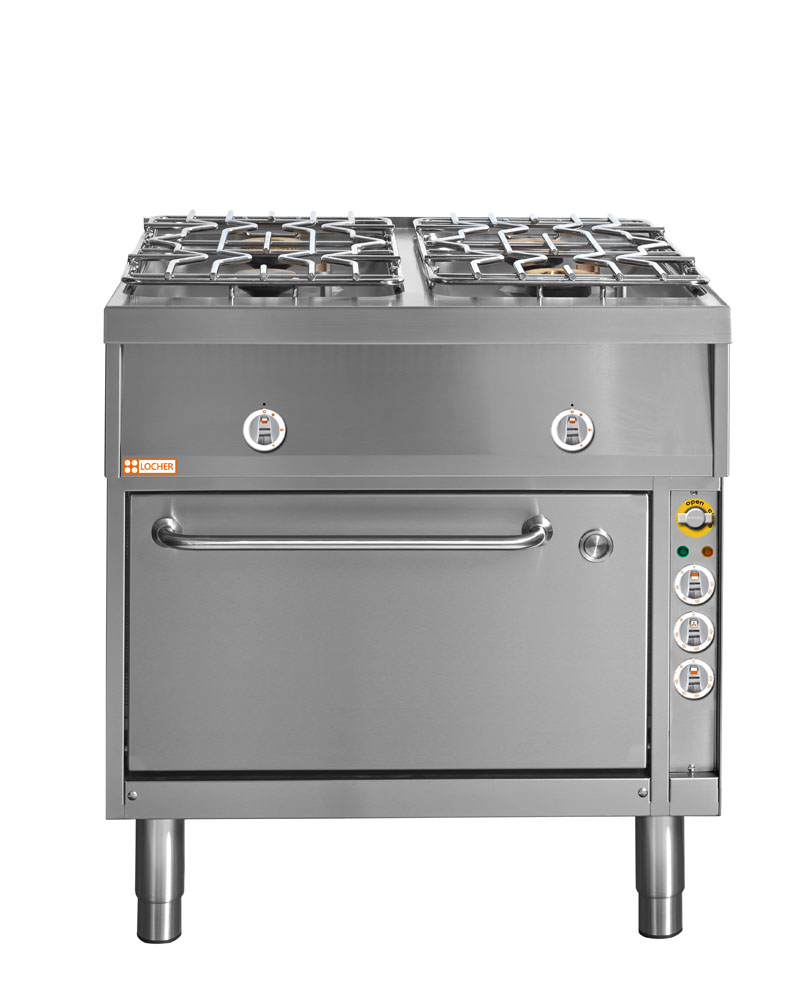 LOCHER 290105 ﻿Gasherd, 4 Kochstellen - und Elektro-Brat- und Backofen GN 1 1/2 mit Umluft