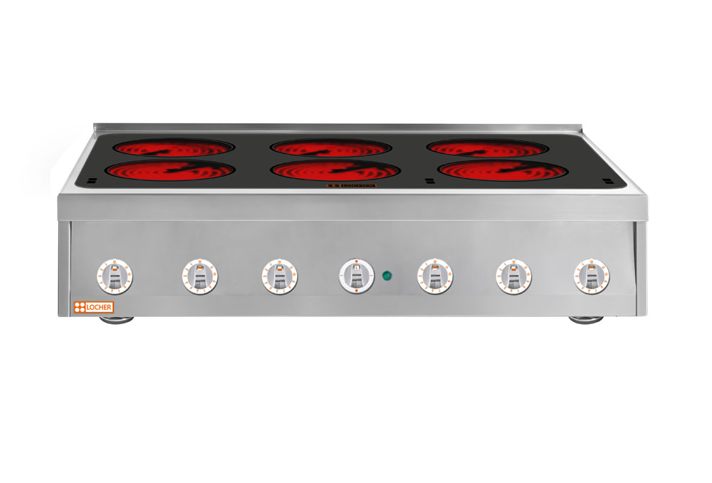 LOCHER 237305 Elektroherd, 6 Kochstellen á 3 kW,  - Strahlheizkörper mit elektronischer Topfe
