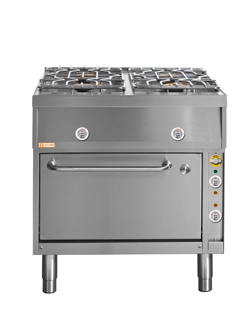 LOCHER 290102 ﻿Gasherd, 4 Kochstellen - und Elektro-Bratofen GN 2/1