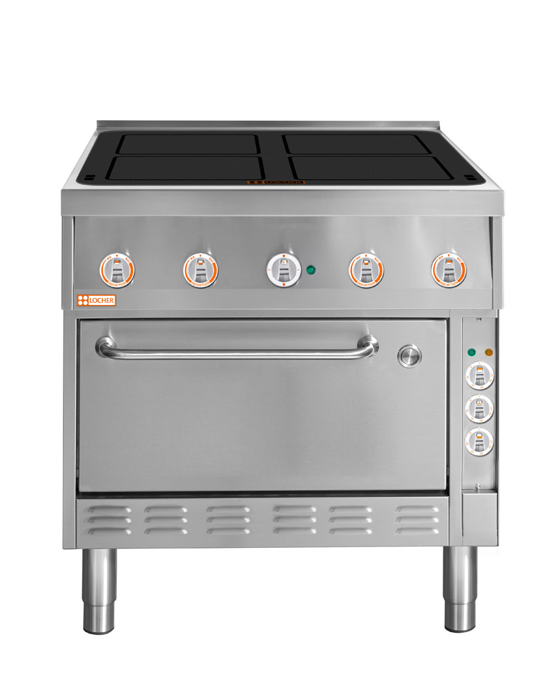 LOCHER 228209 ﻿Induktionsherd, 4 Kochstellen á 5 kW - mit Brat- und Backofen GN 1 1/2 mit Uml