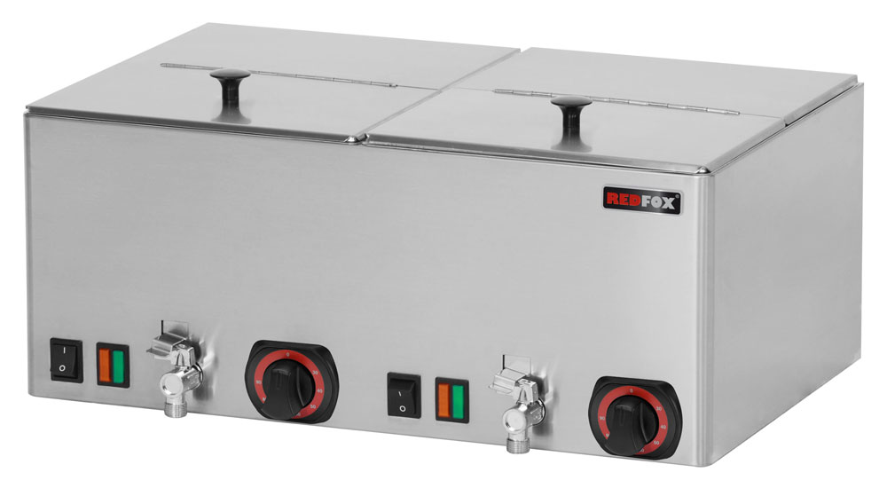 PROFIKOCHER 162616 Würstchenwärmer 2 x GN 1/2 - mit Klappdeckel und Ablasshahn